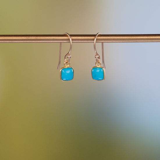 Load image into Gallery viewer, 18K Yellow Gold Square Sleeping Beauty Turquoise Dangle Earrings
