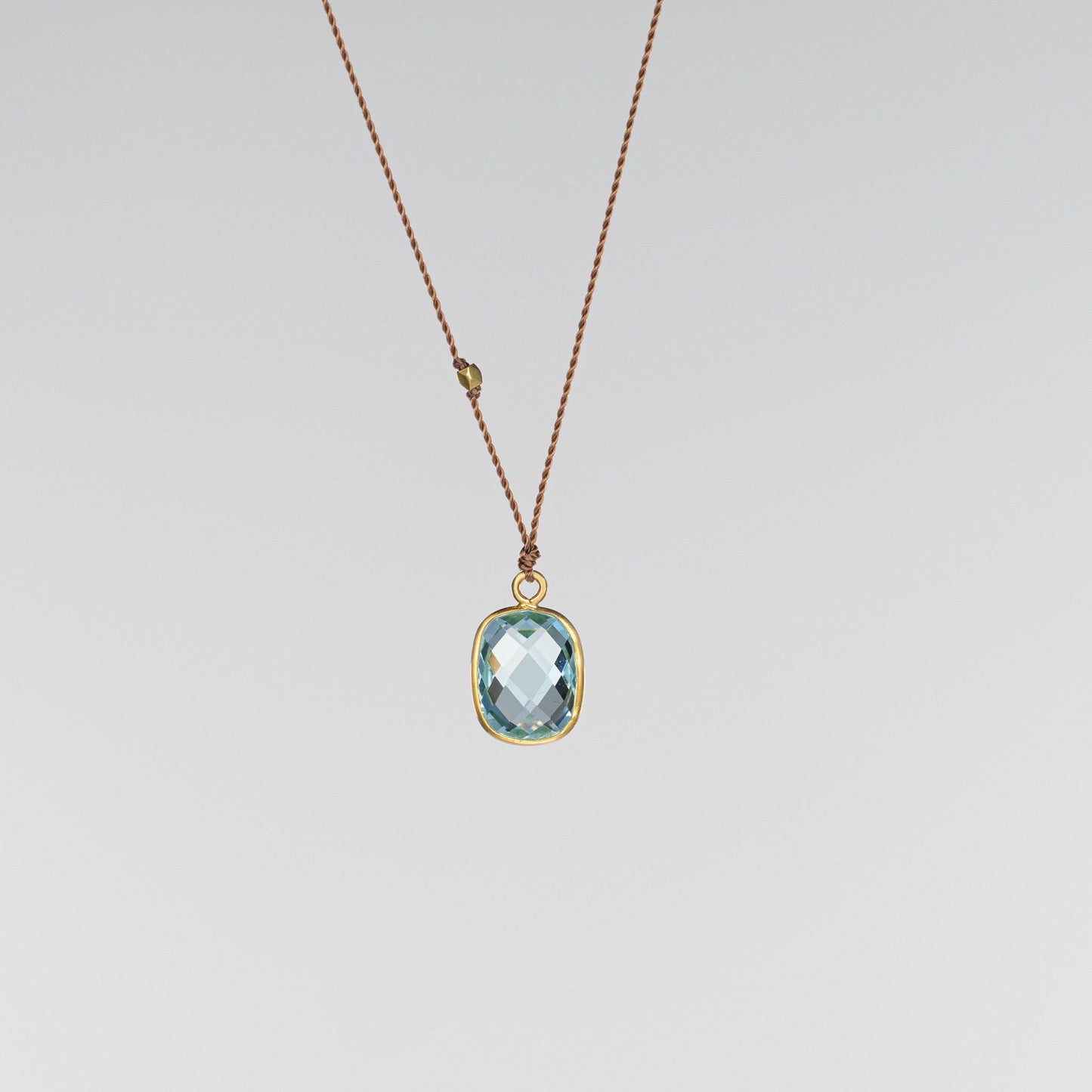 18K Yellow Gold Square Blue Topaz Necklace