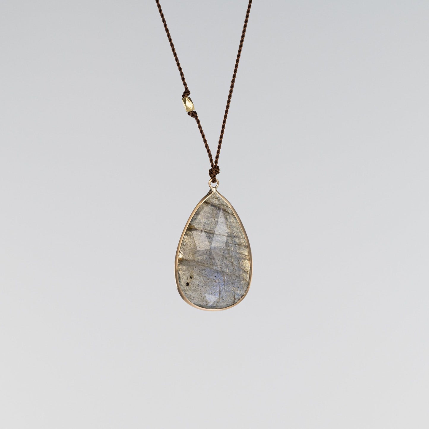 Load image into Gallery viewer, 14K Yellow Gold Teardrop Labradorite + 18K Bead Necklace
