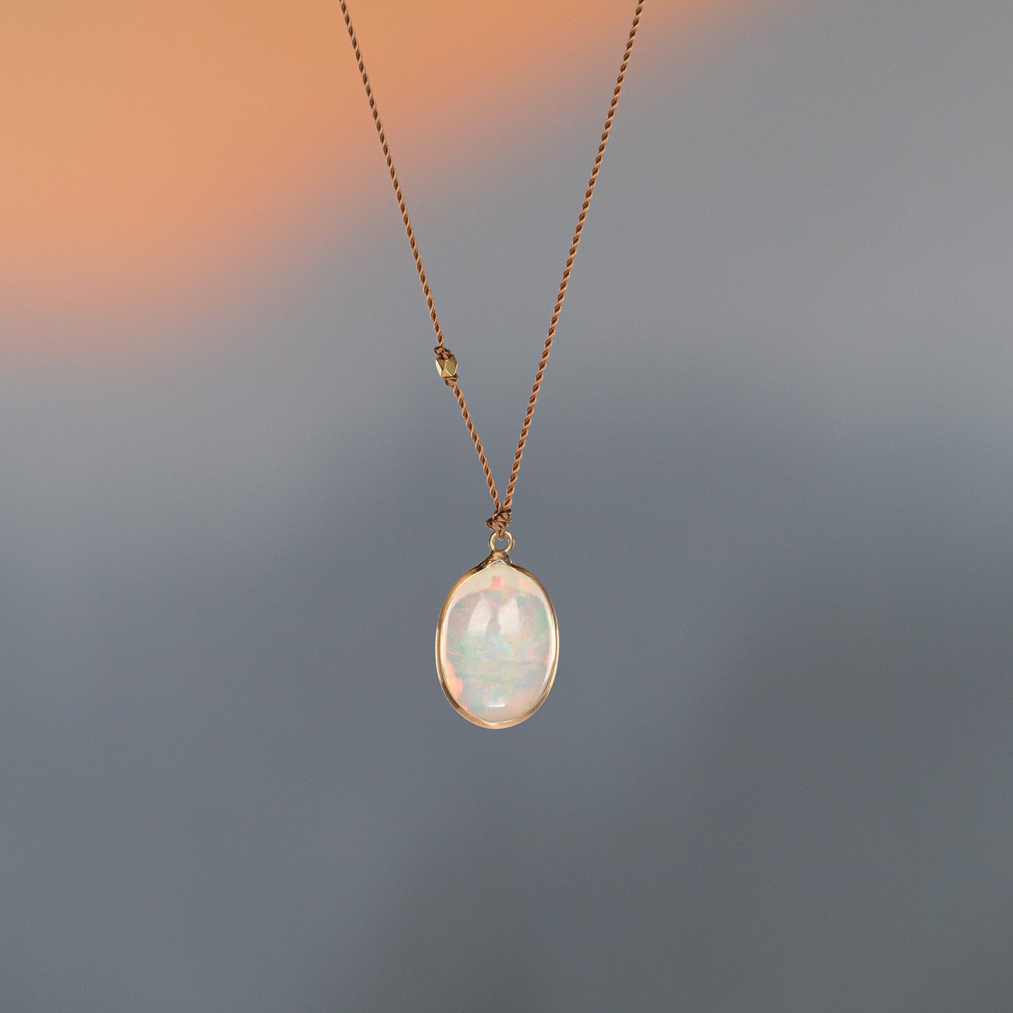 14K Yellow Gold Cabochon Opal Necklace
