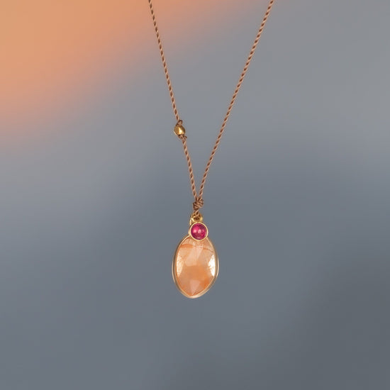 14K Yellow Gold Orange Garnet + 18K Ruby Necklace