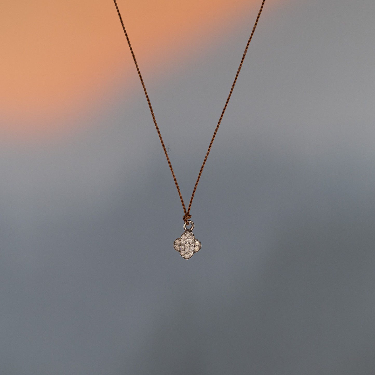 Sterling Silver Pave Diamond Clover Necklace
