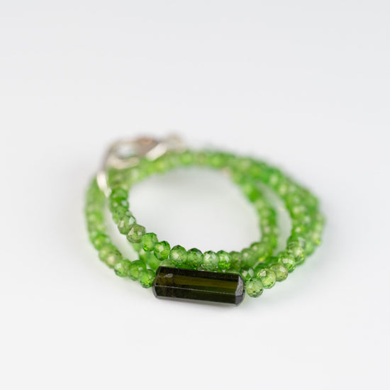 Jade semi-precious stone with micro faceted green Tourmaline bracelet from  the collection