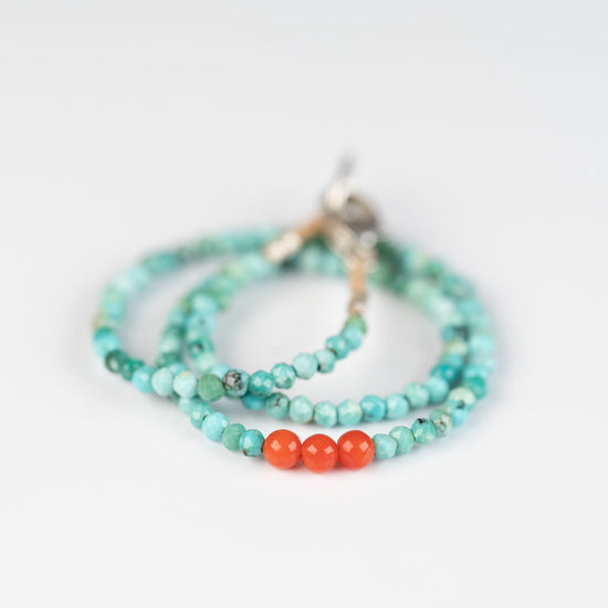Tiny Turquoise + Coral Beaded Bracelet