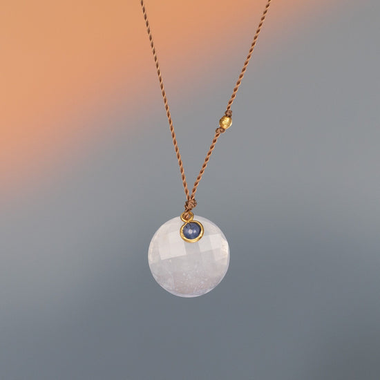 Load image into Gallery viewer, 18K Yellow Gold Chalcedony + Sapphire Necklace
