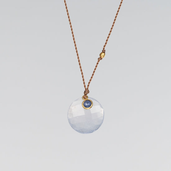Load image into Gallery viewer, 18K Yellow Gold Chalcedony + Sapphire Necklace
