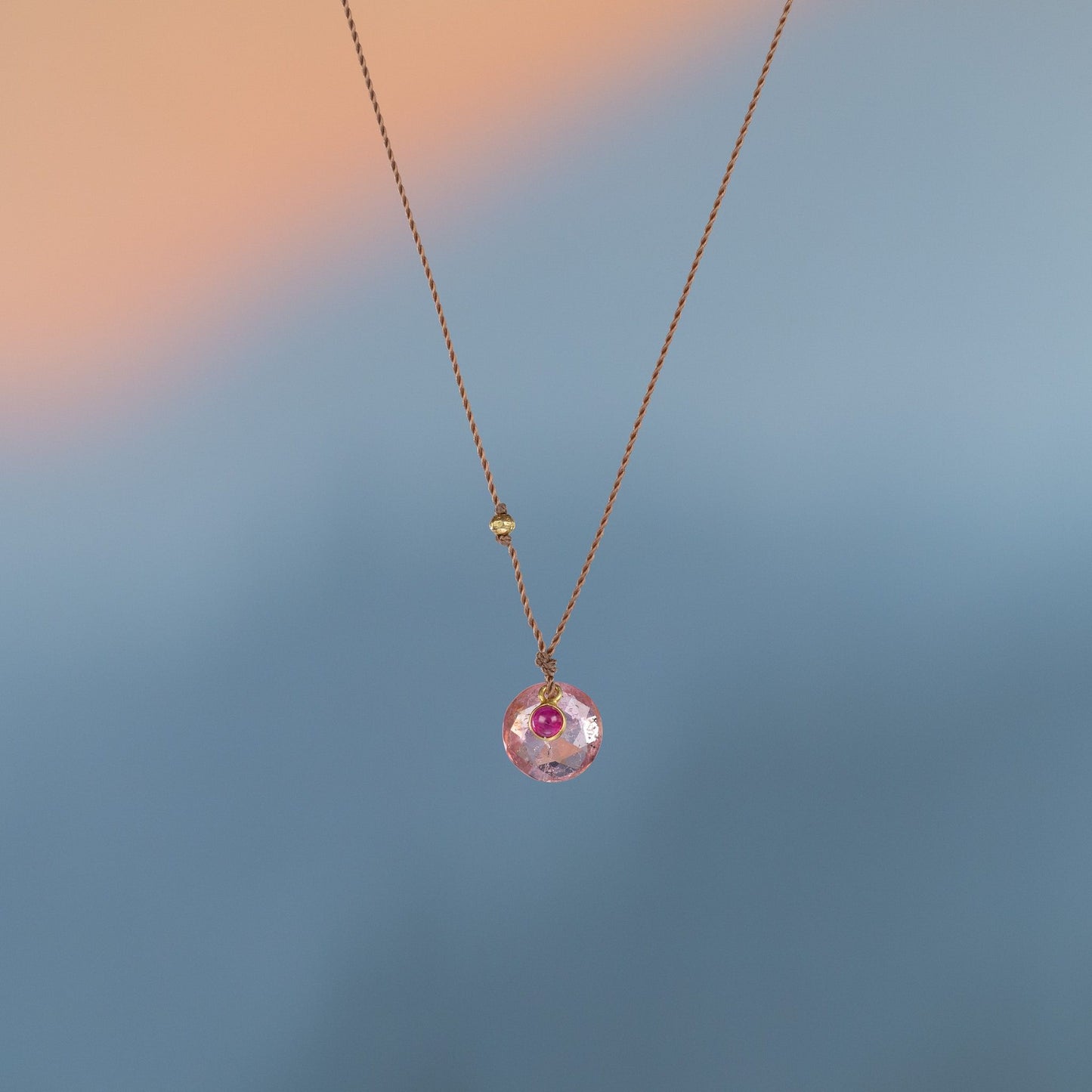 18K Yellow Gold Tourmaline and Ruby Nugget Necklace