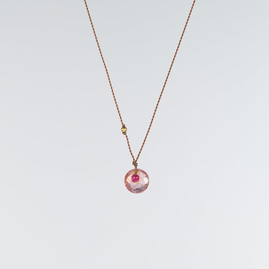 18K Yellow Gold Tourmaline and Ruby Nugget Necklace