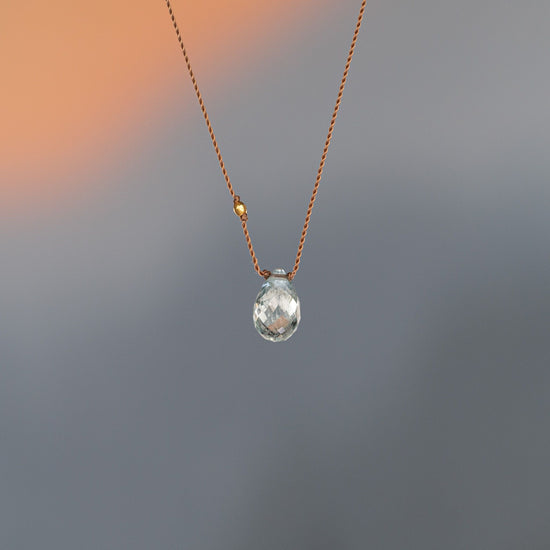 Aqua Tourmaline + 18K Bead Necklace