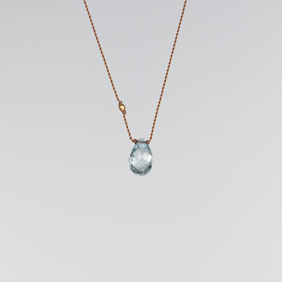Aqua Tourmaline + 18K Bead Necklace