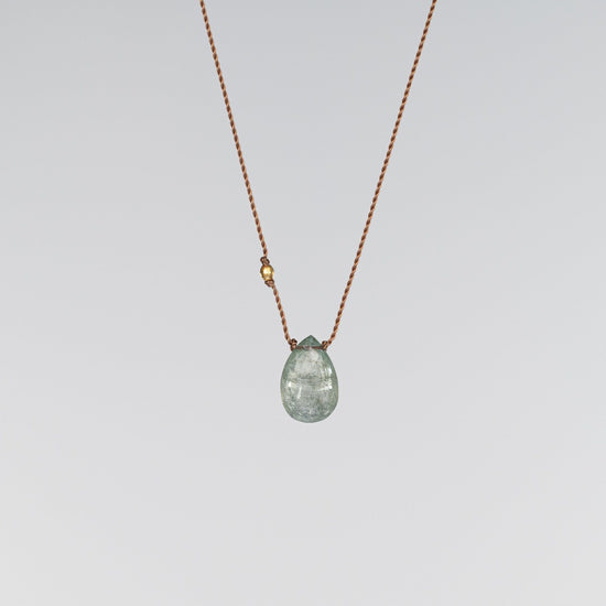 Soft Misty Green Tourmaline + 18K Bead Necklace