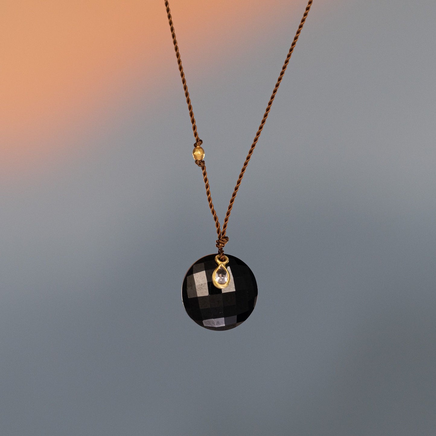18K Yellow Gold Black Garnet + Diamond Necklace