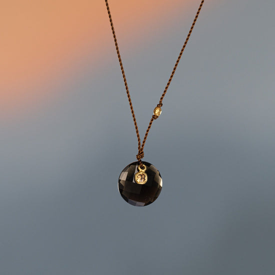 18K Yellow Gold Obsidian + Diamond Necklace