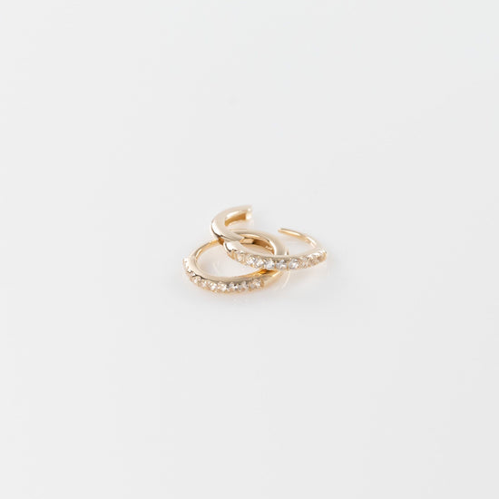 Load image into Gallery viewer, 14K Yellow Gold and White Sapphire 10 mm Huggies
