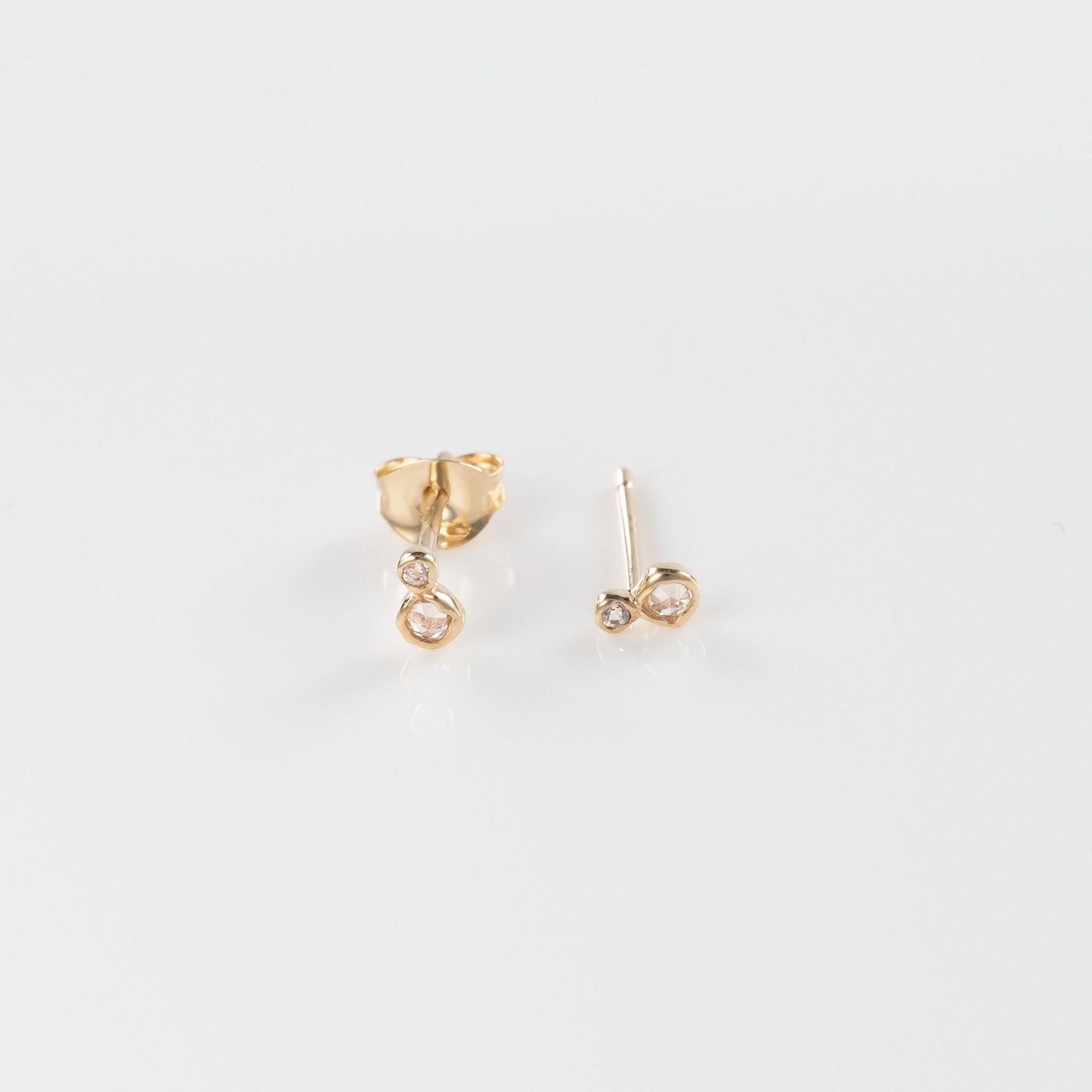 14k Yellow Gold Double Circle Studs with White Topaz and White Sapphire Accents
