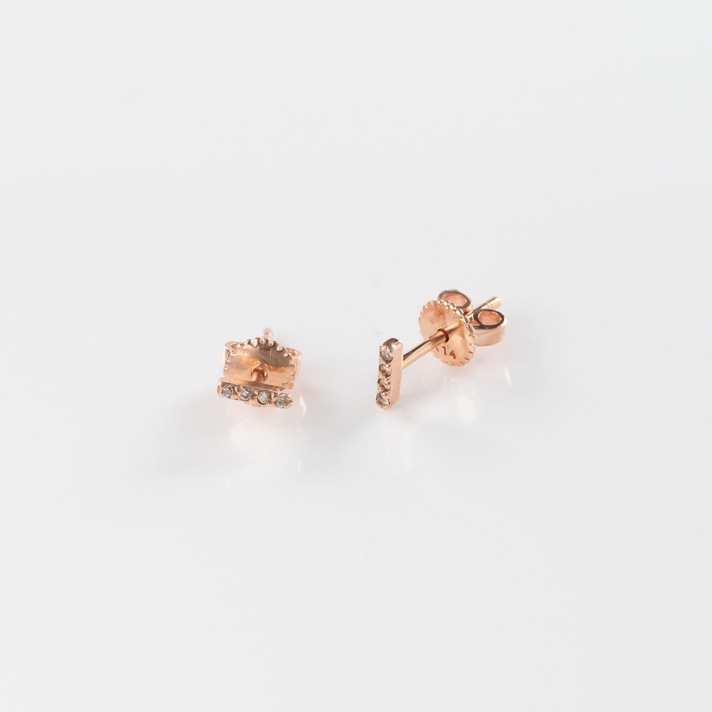 Load image into Gallery viewer, 14k Rose Gold Stick Studs with Diamond Accents
